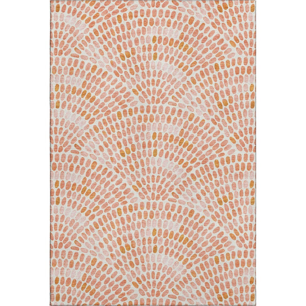 HomeRoots 9' X 12' Peach and Ivory Geometric Area Rug – Stylish, Washable, UV-Protected, Pet-Friendly Design 645839
