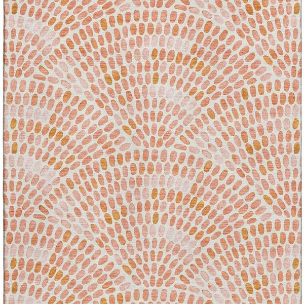 HomeRoots 9' X 12' Peach and Ivory Geometric Area Rug – Stylish, Washable, UV-Protected, Pet-Friendly Design 645839