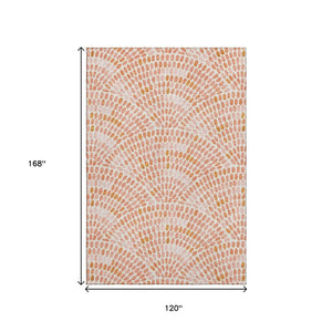 HomeRoots 10' X 14' Peach Geometric Area Rug - Washable, UV Protected, Stain Resistant for Busy Homes 645840