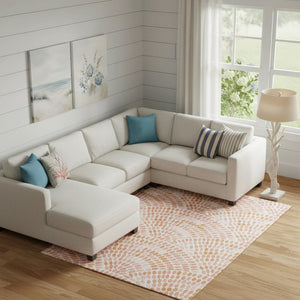 HomeRoots 10' X 14' Peach Geometric Area Rug - Washable, UV Protected, Stain Resistant for Busy Homes 645840