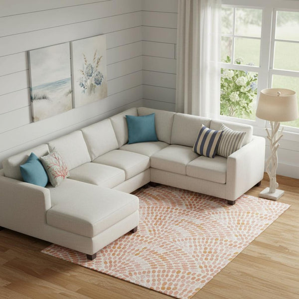 HomeRoots 10' X 14' Peach Geometric Area Rug - Washable, UV Protected, Stain Resistant for Busy Homes 645840