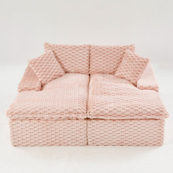 English Elm Pink Turtle Velvet Double Chaise Lounge – Versatile Lazy Sofa With Plush Comfort For Stylish Relaxation W3371S00030-GIGA