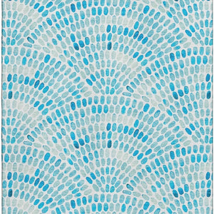 HomeRoots 5' X 8' Aqua & Ivory Geometric Area Rug - Stylish, Washable, UV-Protected for Active Homes! 645842