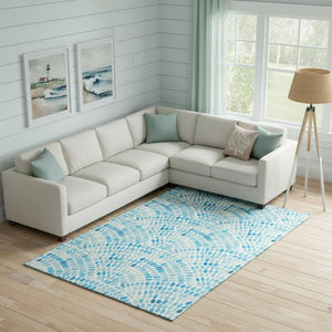 HomeRoots 8' X 10' Aqua & Ivory Geometric Area Rug - Washable, UV Protected, Stain Resistant for Busy Homes 645844
