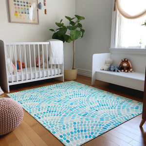 HomeRoots 8' X 10' Aqua & Ivory Geometric Area Rug - Washable, UV Protected, Stain Resistant for Busy Homes 645844