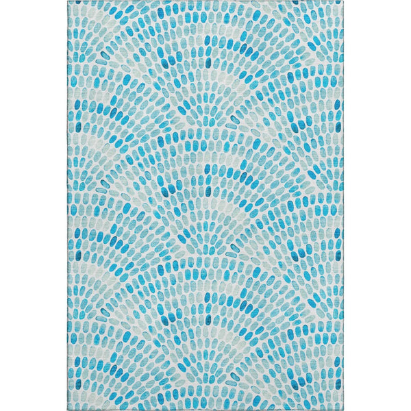 HomeRoots 8' X 10' Aqua & Ivory Geometric Area Rug - Washable, UV Protected, Stain Resistant for Busy Homes 645844