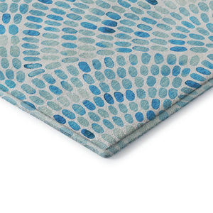 HomeRoots 8' X 10' Aqua & Ivory Geometric Area Rug - Washable, UV Protected, Stain Resistant for Busy Homes 645844