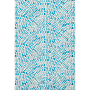HomeRoots 8' X 10' Aqua & Ivory Geometric Area Rug - Washable, UV Protected, Stain Resistant for Busy Homes 645844