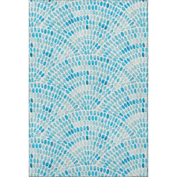 HomeRoots 8' X 10' Aqua & Ivory Geometric Area Rug - Washable, UV Protected, Stain Resistant for Busy Homes 645844