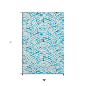 HomeRoots 8' X 10' Aqua & Ivory Geometric Area Rug - Washable, UV Protected, Stain Resistant for Busy Homes 645844