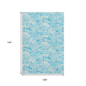 HomeRoots 9' X 12' Aqua Geometric Area Rug - Washable, UV Protected & Stain Resistant for High-Traffic Spaces 645845
