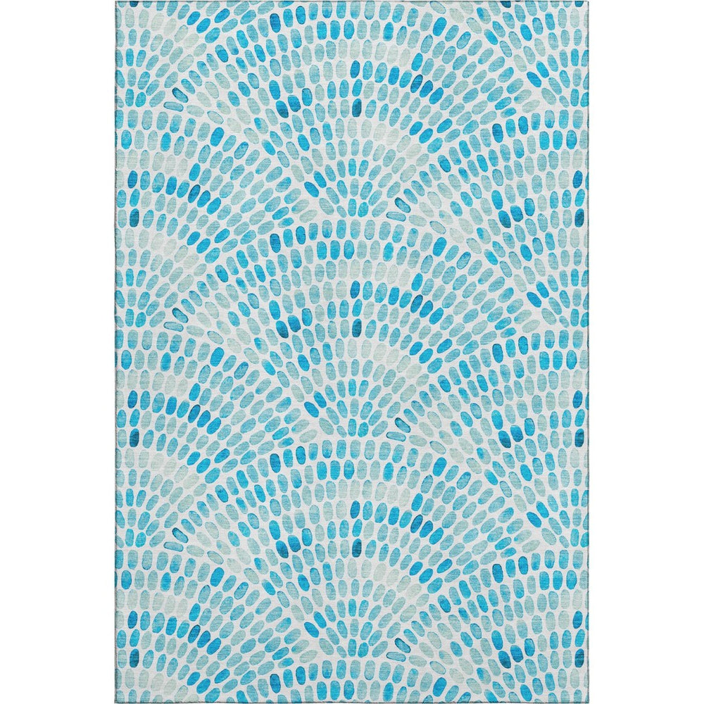 HomeRoots 10' Aqua & Ivory Geometric Area Rug - Machine Washable, UV Protected, Stain Resistant for Easy Care 645846