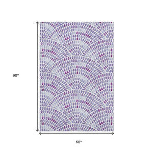 HomeRoots 5' X 8' Purple & Ivory Geometric Area Rug - Washable, UV Protected, Kid & Pet Friendly Design 645848