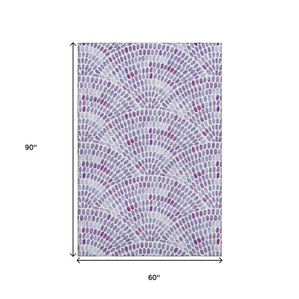 HomeRoots 5' X 8' Purple & Ivory Geometric Area Rug - Washable, UV Protected, Kid & Pet Friendly Design 645848