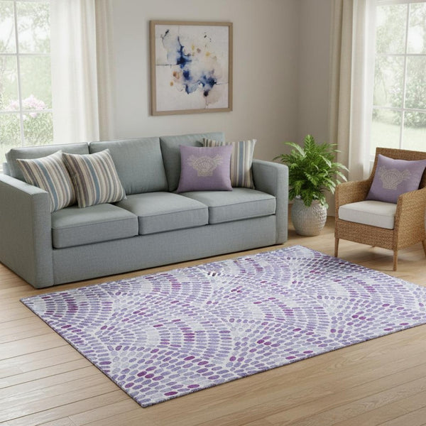 HomeRoots 5' X 8' Purple & Ivory Geometric Area Rug - Washable, UV Protected, Kid & Pet Friendly Design 645848