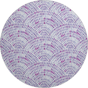 HomeRoots 8' Stylish Purple and Ivory Geometric Round Rug - Washable, UV-Protected, Ideal for Busy Homes 645849
