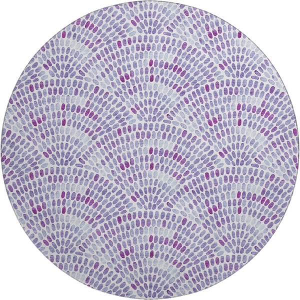 HomeRoots 8' Stylish Purple and Ivory Geometric Round Rug - Washable, UV-Protected, Ideal for Busy Homes 645849