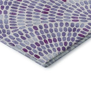 HomeRoots 8' Stylish Purple and Ivory Geometric Round Rug - Washable, UV-Protected, Ideal for Busy Homes 645849