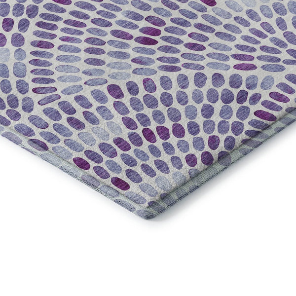 HomeRoots 8' Stylish Purple and Ivory Geometric Round Rug - Washable, UV-Protected, Ideal for Busy Homes 645849