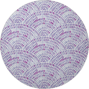 HomeRoots 8' Stylish Purple and Ivory Geometric Round Rug - Washable, UV-Protected, Ideal for Busy Homes 645849