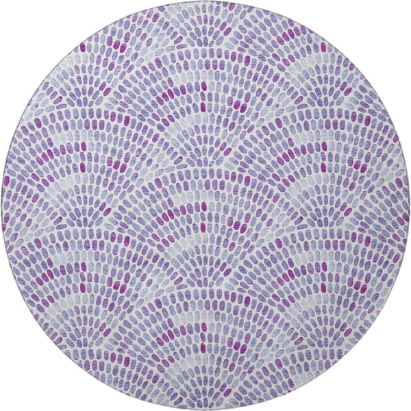 HomeRoots 8' Stylish Purple and Ivory Geometric Round Rug - Washable, UV-Protected, Ideal for Busy Homes 645849