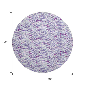 HomeRoots 8' Stylish Purple and Ivory Geometric Round Rug - Washable, UV-Protected, Ideal for Busy Homes 645849