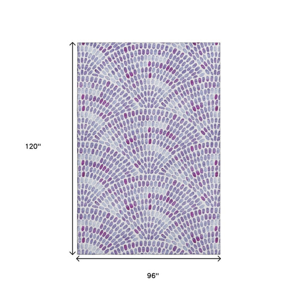 HomeRoots 8' X 10' Geometric Purple & Ivory Area Rug – Stylish, Washable, UV-Protected for Homes with Kids & Pets 645850