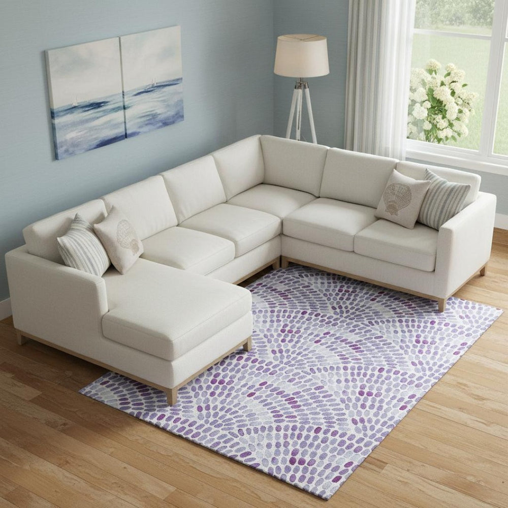HomeRoots 8' X 10' Geometric Purple & Ivory Area Rug – Stylish, Washable, UV-Protected for Homes with Kids & Pets 645850