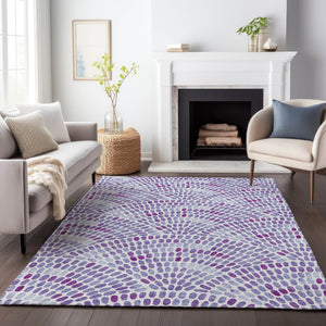 HomeRoots 8' X 10' Geometric Purple & Ivory Area Rug – Stylish, Washable, UV-Protected for Homes with Kids & Pets 645850