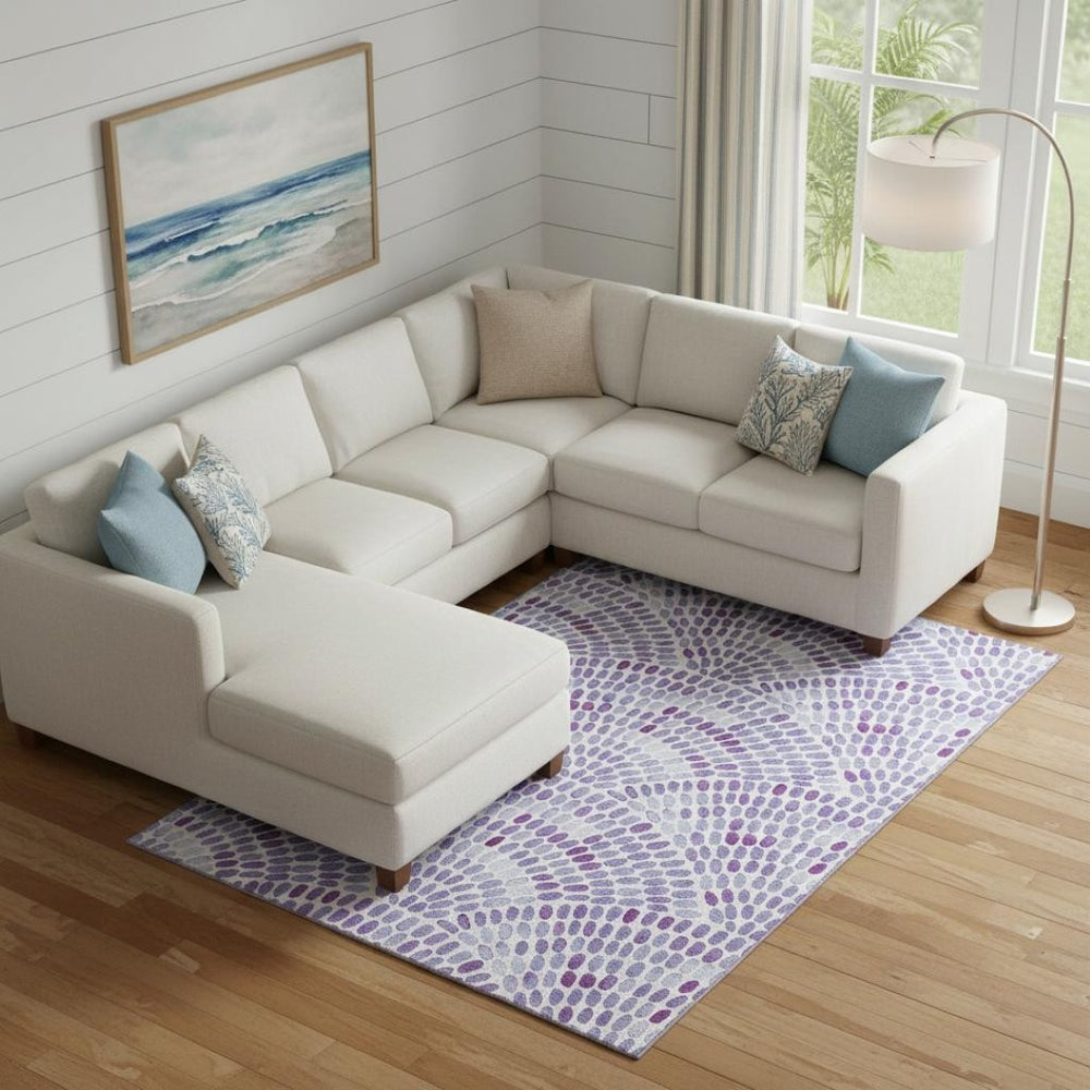 HomeRoots 9' X 12' Purple & Ivory Geometric Area Rug - Washable, UV Protected, Stain Resistant for High Traffic Areas 645851