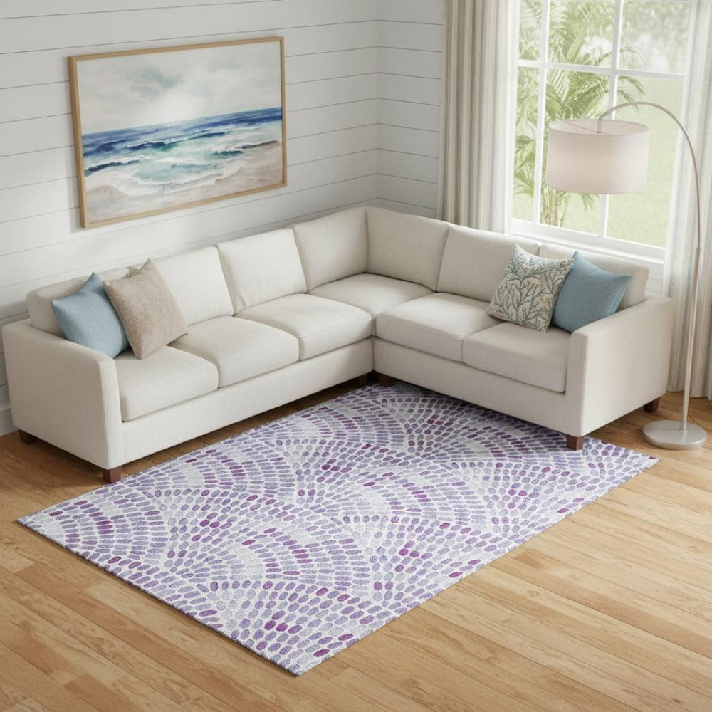 HomeRoots 10' Purple and Ivory Geometric Washable Area Rug – Stylish, Stain-Resistant, UV Protected Design! 645852