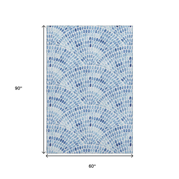 HomeRoots 5' X 8' Blue and Ivory Geometric Area Rug - Washable, UV Protected, Perfect for Busy Households! 645854