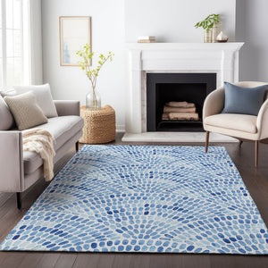 HomeRoots 5' X 8' Blue and Ivory Geometric Area Rug - Washable, UV Protected, Perfect for Busy Households! 645854