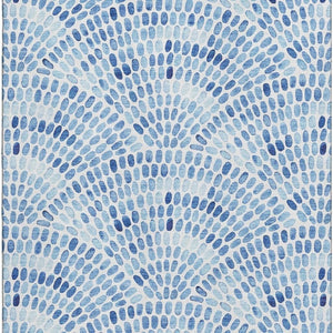 HomeRoots 5' X 8' Blue and Ivory Geometric Area Rug - Washable, UV Protected, Perfect for Busy Households! 645854