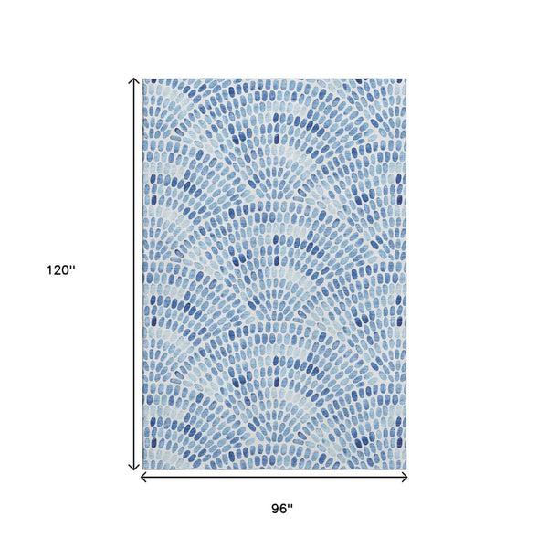 HomeRoots 8' X 10' Stylish Blue & Ivory Geometric Area Rug – Washable, UV Protected, Ideal for Homes with Kids! 645856