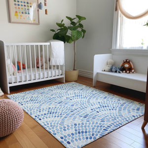 HomeRoots 8' X 10' Stylish Blue & Ivory Geometric Area Rug – Washable, UV Protected, Ideal for Homes with Kids! 645856