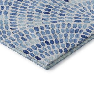 HomeRoots 8' X 10' Stylish Blue & Ivory Geometric Area Rug – Washable, UV Protected, Ideal for Homes with Kids! 645856