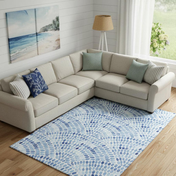 HomeRoots 9' X 12' Geometric Blue & Ivory Area Rug - Washable, UV Protected, Durable for High-Traffic Spaces 645857