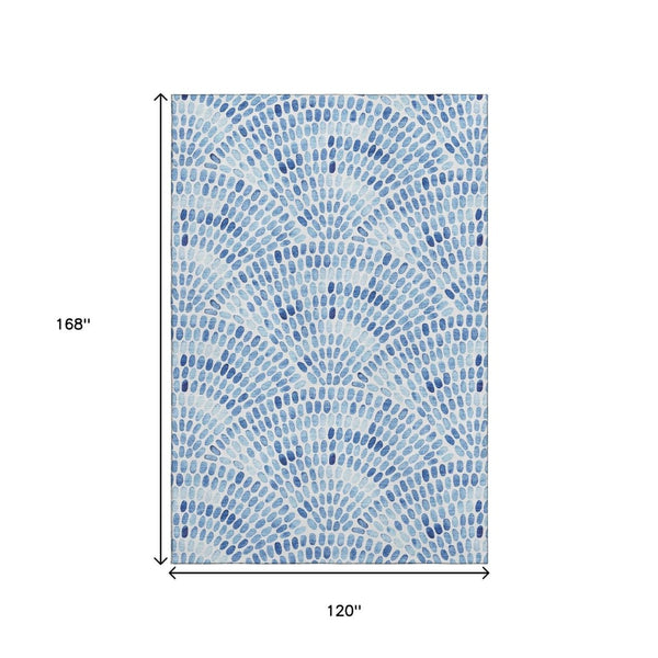 HomeRoots 10' X 14' Blue And Ivory Geometric Area Rug - Durable, Washable, UV-Protected for Stylish Spaces 645858