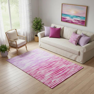 HomeRoots 5' X 8' Washable Geometric Area Rug in Pink, Purple, Ivory - Stylish, Durable, UV Protected Design 645866