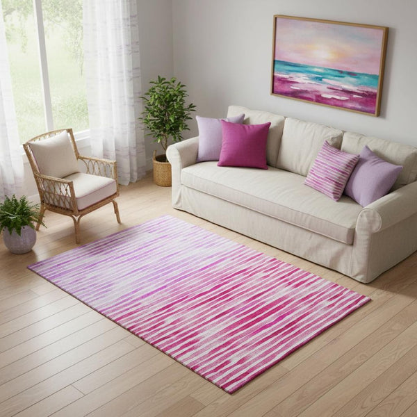 HomeRoots 5' X 8' Washable Geometric Area Rug in Pink, Purple, Ivory - Stylish, Durable, UV Protected Design 645866