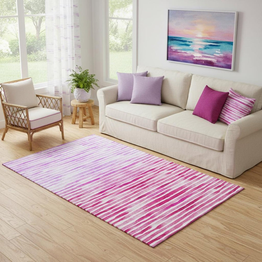 HomeRoots 5' X 8' Washable Geometric Area Rug in Pink, Purple, Ivory - Stylish, Durable, UV Protected Design 645866
