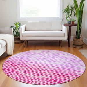 HomeRoots 8' Vibrant Pink, Purple & Ivory Geometric Round Rug - Washable, Stain Resistant & UV Protected! 645867
