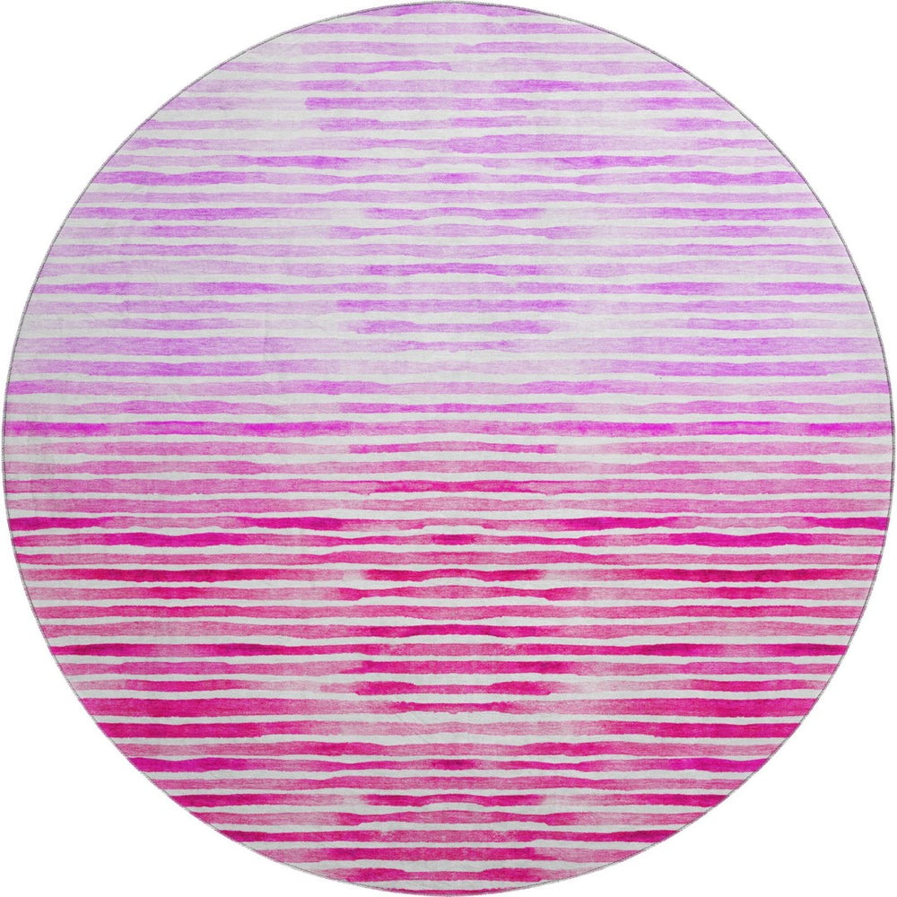 HomeRoots 8' Vibrant Pink, Purple & Ivory Geometric Round Rug - Washable, Stain Resistant & UV Protected! 645867