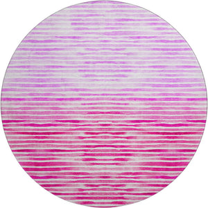 HomeRoots 8' Vibrant Pink, Purple & Ivory Geometric Round Rug - Washable, Stain Resistant & UV Protected! 645867