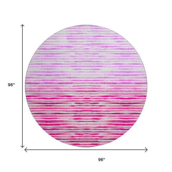 HomeRoots 8' Vibrant Pink, Purple & Ivory Geometric Round Rug - Washable, Stain Resistant & UV Protected! 645867