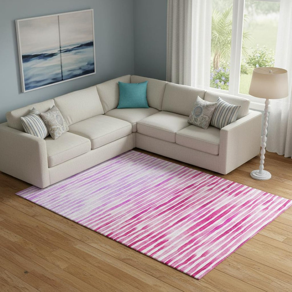 HomeRoots 8' X 10' Pink Purple Ivory Geometric Area Rug - Washable, Stain-Resistant, UV-Protected Decor Piece 645868