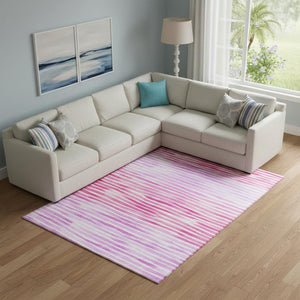 HomeRoots 9' X 12' Stylish Pink Purple Ivory Geometric Area Rug – Washable, UV Protected, Perfect for Homes! 645869