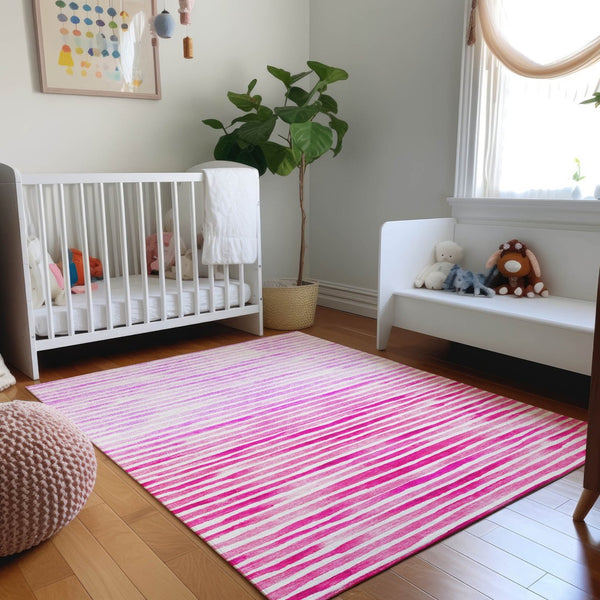 HomeRoots 10' Vibrant Pink Purple Ivory Geometric Washable Area Rug with UV Protection for Family Spaces 645870