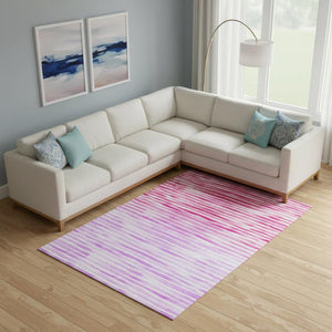 HomeRoots 10' Vibrant Pink Purple Ivory Geometric Washable Area Rug with UV Protection for Family Spaces 645870